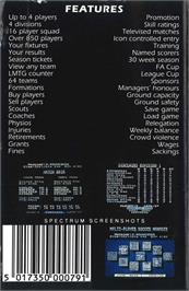 Box back cover for Multi-player Soccer Manager on the Commodore 64.