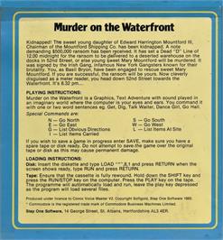 Box back cover for Murder On The Waterfront on the Commodore 64.