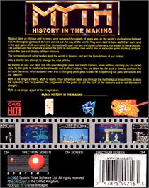 Box back cover for Myth: History in the Making on the Commodore 64.