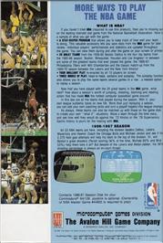 Box back cover for Nba on the Commodore 64.