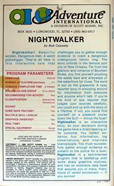 Box back cover for Nightwalker on the Commodore 64.