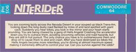 Box back cover for Niterider on the Commodore 64.