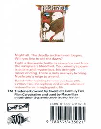 Box back cover for Nosferatu the Vampyre on the Commodore 64.