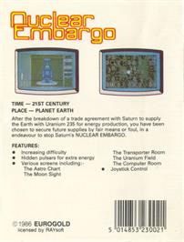 Box back cover for Nuclear Embargo on the Commodore 64.