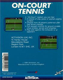 Box back cover for On Court Tennis on the Commodore 64.