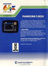 Box back cover for Pandora's Box on the Commodore 64.