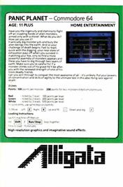 Box back cover for Panic Planet on the Commodore 64.