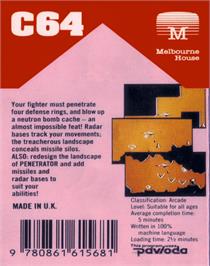 Box back cover for Penetrator on the Commodore 64.