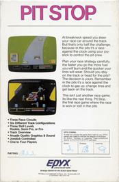 Box back cover for Pitstop on the Commodore 64.