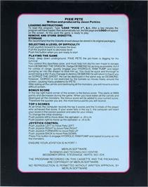 Box back cover for Pixie Pete on the Commodore 64.