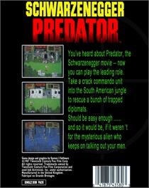 Box back cover for Predator on the Commodore 64.