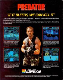 Box back cover for Predator on the Commodore 64.