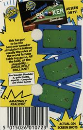 Box back cover for Professional Snooker Simulator on the Commodore 64.
