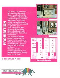 Box back cover for Prohibition on the Commodore 64.