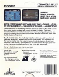 Box back cover for Psycastria on the Commodore 64.
