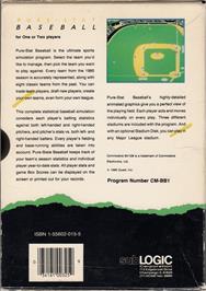 Box back cover for Pure-stat Baseball on the Commodore 64.