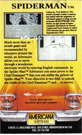 Box back cover for Questprobe Featuring Spider-Man on the Commodore 64.