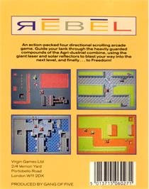 Box back cover for Rebel on the Commodore 64.