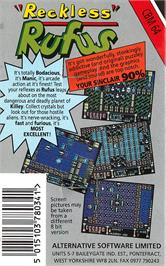 Box back cover for Reckless Rufus on the Commodore 64.