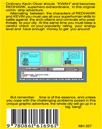 Box back cover for Redhawk on the Commodore 64.