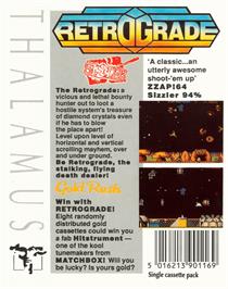 Box back cover for Retrograde on the Commodore 64.