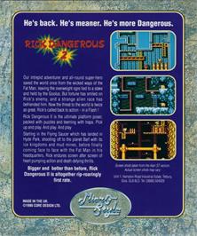 Box back cover for Rick Dangerous 2 on the Commodore 64.