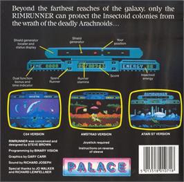 Box back cover for Rimrunner on the Commodore 64.
