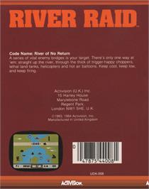 Box back cover for River Raid on the Commodore 64.