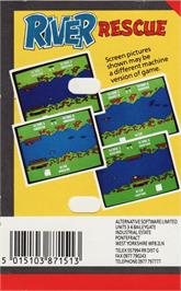 Box back cover for River Rescue on the Commodore 64.