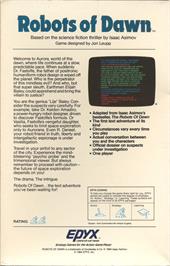 Box back cover for Robots of Dawn on the Commodore 64.