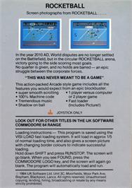 Box back cover for Rocket Ball on the Commodore 64.