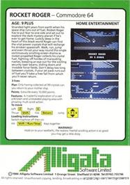 Box back cover for Rocket Roger on the Commodore 64.