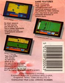 Box back cover for Saboteur on the Commodore 64.