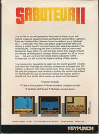 Box back cover for Saboteur 2 on the Commodore 64.