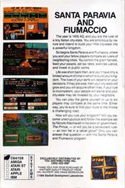 Box back cover for Santa Paravia And Fiumaccio on the Commodore 64.