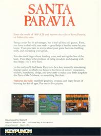Box back cover for Santa Paravia and Fiumaccio on the Commodore 64.