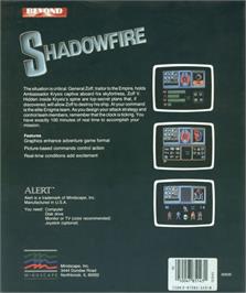 Box back cover for Shadowfire on the Commodore 64.