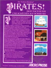 Box back cover for Sid Meier's Pirates! on the Commodore 64.