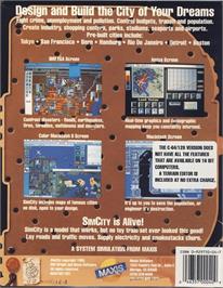 Box back cover for Sim City on the Commodore 64.