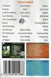 Box back cover for Snooker Management on the Commodore 64.