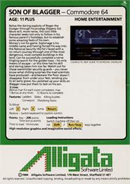 Box back cover for Son Of Blagger on the Commodore 64.