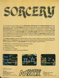 Box back cover for Sorcery on the Commodore 64.
