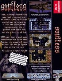 Box back cover for Soulless on the Commodore 64.
