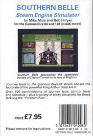 Box back cover for Southern Belle on the Commodore 64.