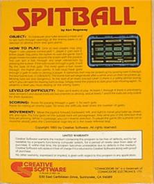 Box back cover for Spitball on the Commodore 64.