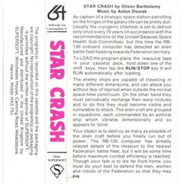 Box back cover for Star Crash on the Commodore 64.
