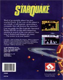 Box back cover for Starquake on the Commodore 64.