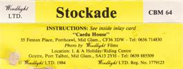 Box back cover for Stockade on the Commodore 64.