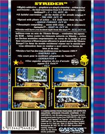 Box back cover for Strider on the Commodore 64.