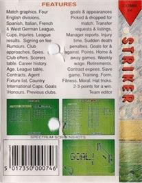 Box back cover for Striker on the Commodore 64.